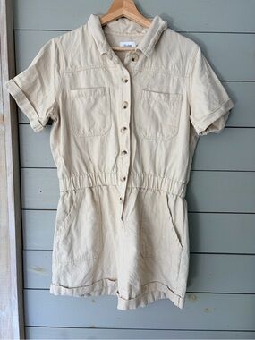 Blu Ivy Cream Utility Romper Jumpsuit Size Large 100% Cotton